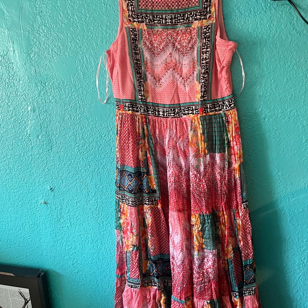 Bohemian Traders Pink Orange Tiered Sundress